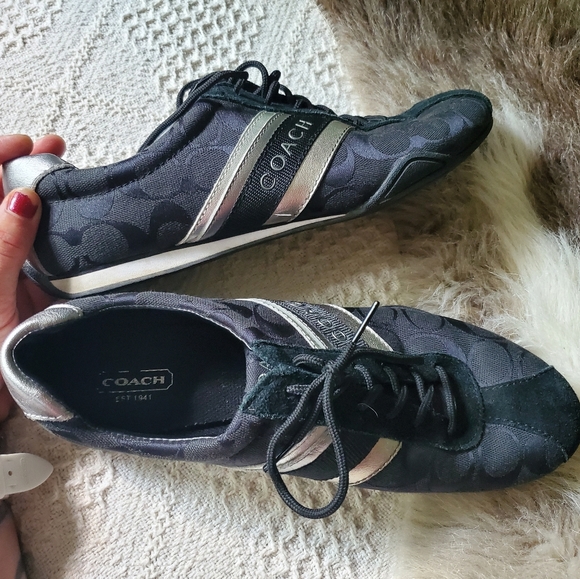 COACH Q582 Jayme Sneakers Shoes Womens Size 9.5M Black Silver Suede. F-119 - Picture 10 of 12